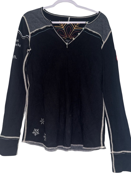 Alp N Rock Tops - Alp N Rock Womens LARGE Black Embroidered Long Sleeve Henley Ski Stowe Thermal